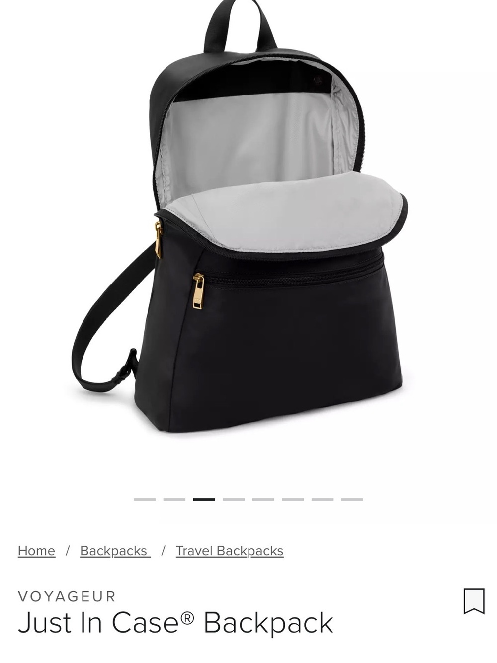 Tumi: “Just in Case” Backpack with Gold Logo Accents -NWT - Picture 3 of 9